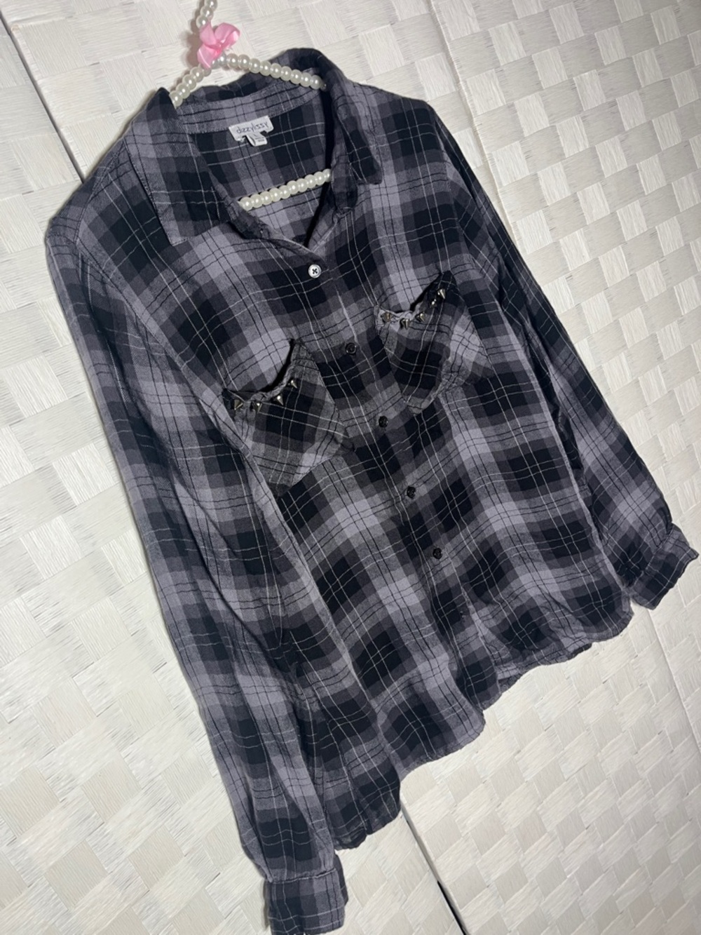 cozy gray plaid button-down shirt with chest pockets